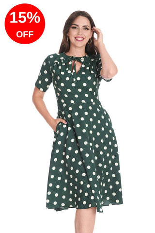 Spot Set Sail Swing Dress: Green