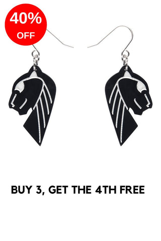 Jaguar Solid Black Resin Drop Earrings - Silver