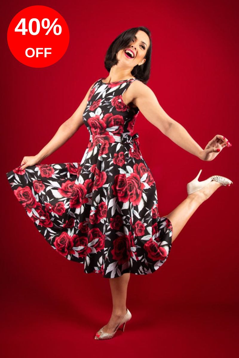 Hepburn Dress - Red Rose