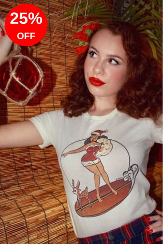 Santa's Surf Girl Fitted Tee in Ivory