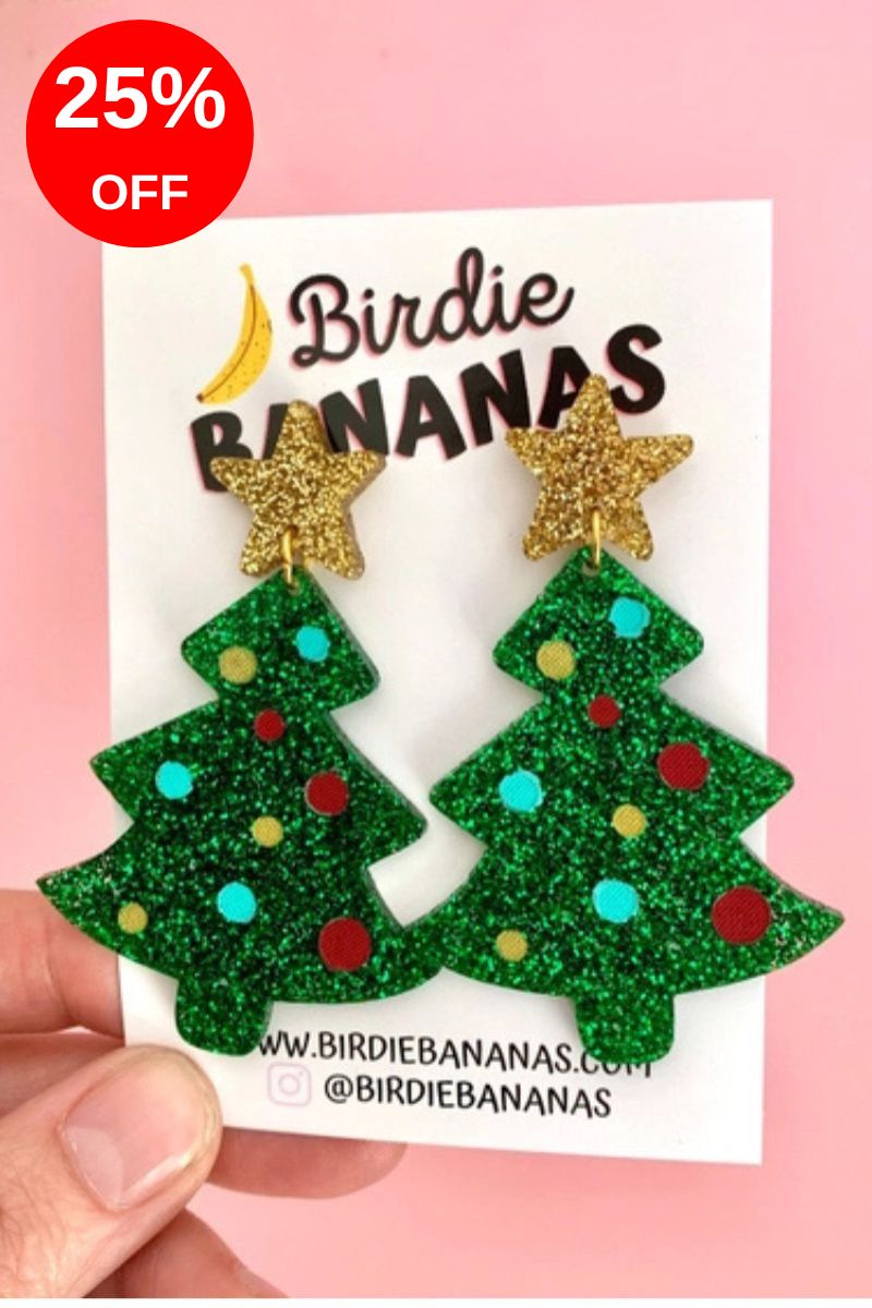 Green Glitter Christmas Tree Earrings