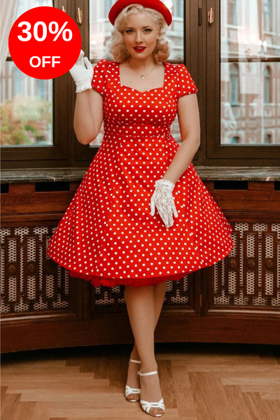 Claudia 50s style Polka Dot Dress: Red