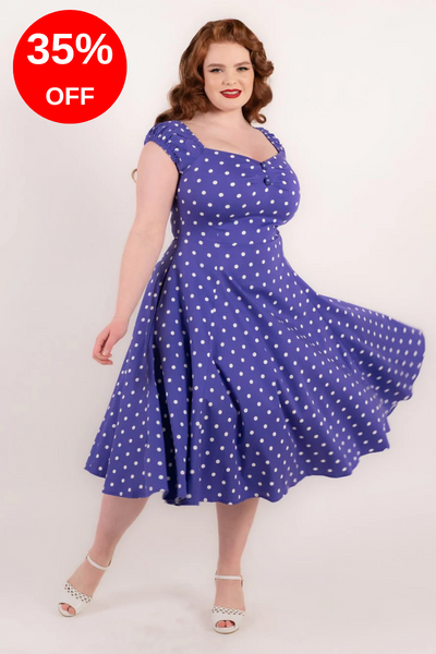 Dolores Pretty Polka Doll Dress: Purple