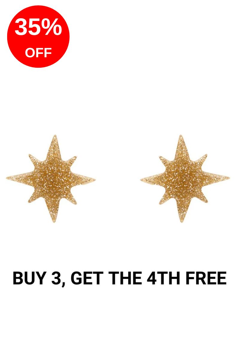 Atomic Star Glitter Stud Earring - Gold