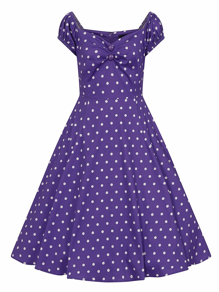 Dolores Pretty Polka Doll Dress: Purple