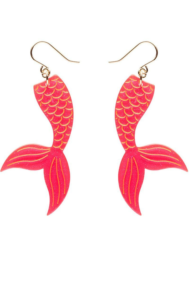 Mermaid Tail Drop Earrings - Hot Pink