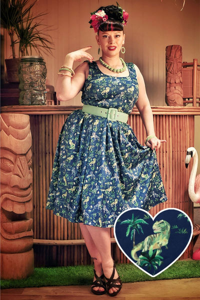 Amanda Dress: Navy Blue T-Rex