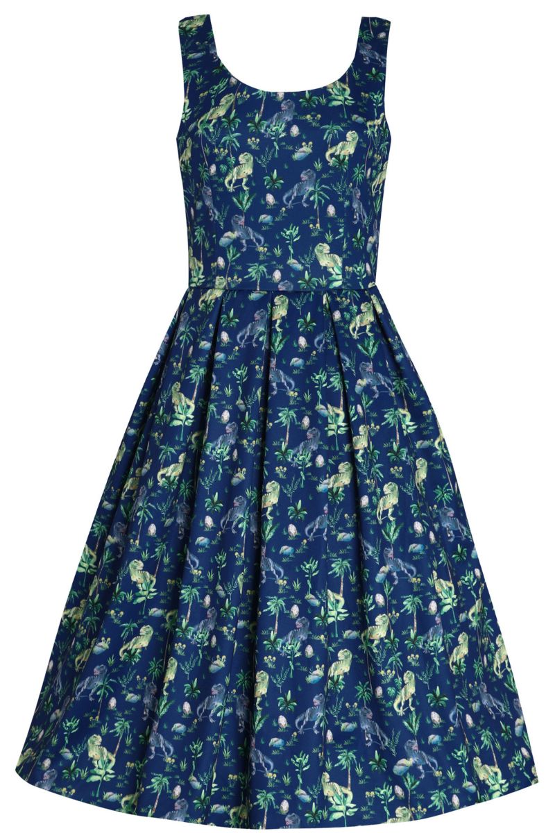 Amanda Dress: Navy Blue T-Rex