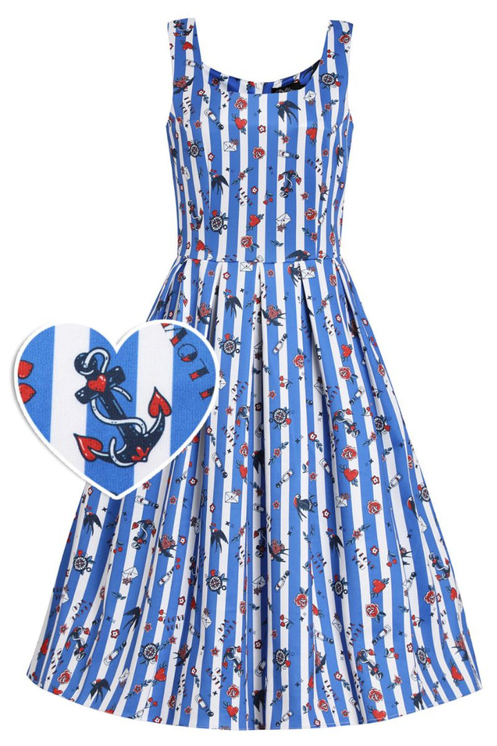 Amanda Swing Dress: Old School Tattoo Blue Striped