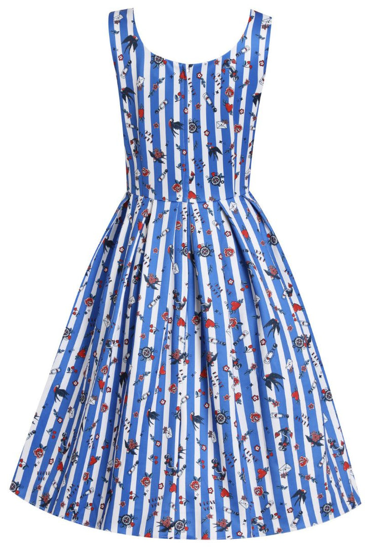 Amanda Swing Dress: Old School Tattoo Blue Striped