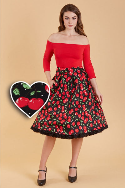 Carolyn Box Pleat Skirt: Retro cherry