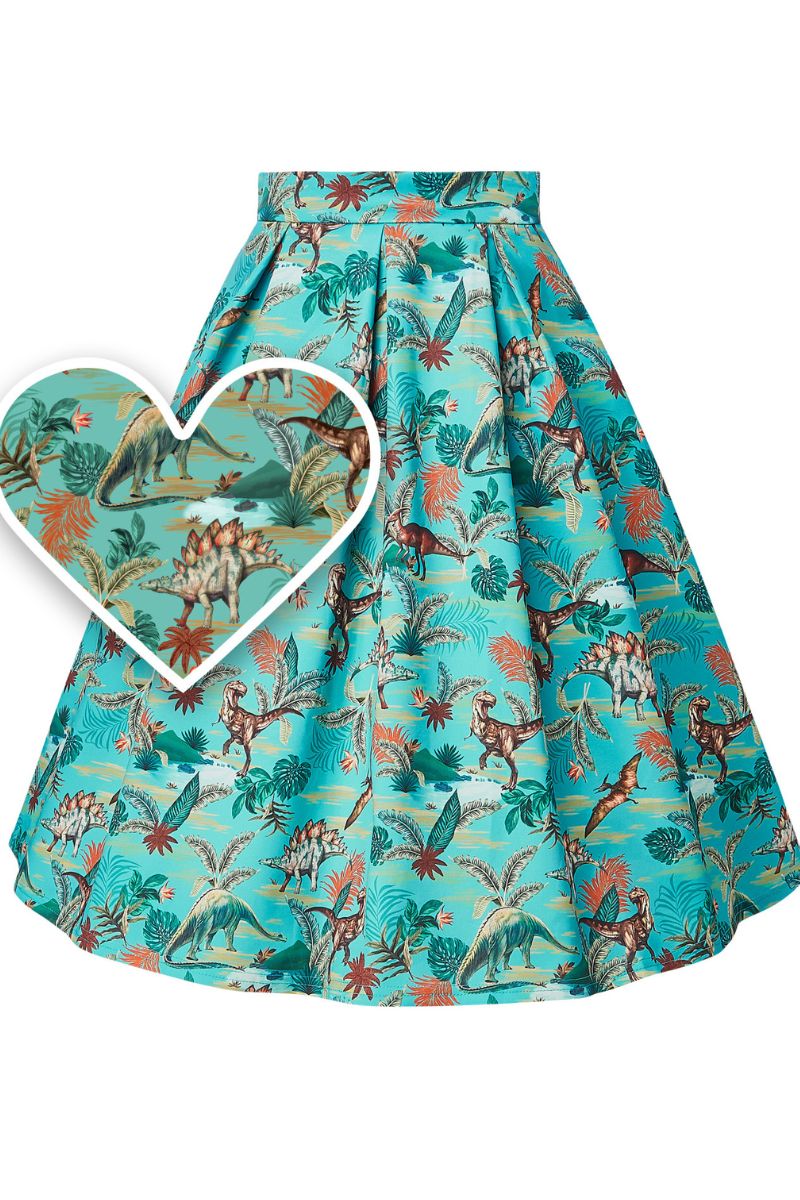 Carolyn Box Pleat Skirt: Dinosaur