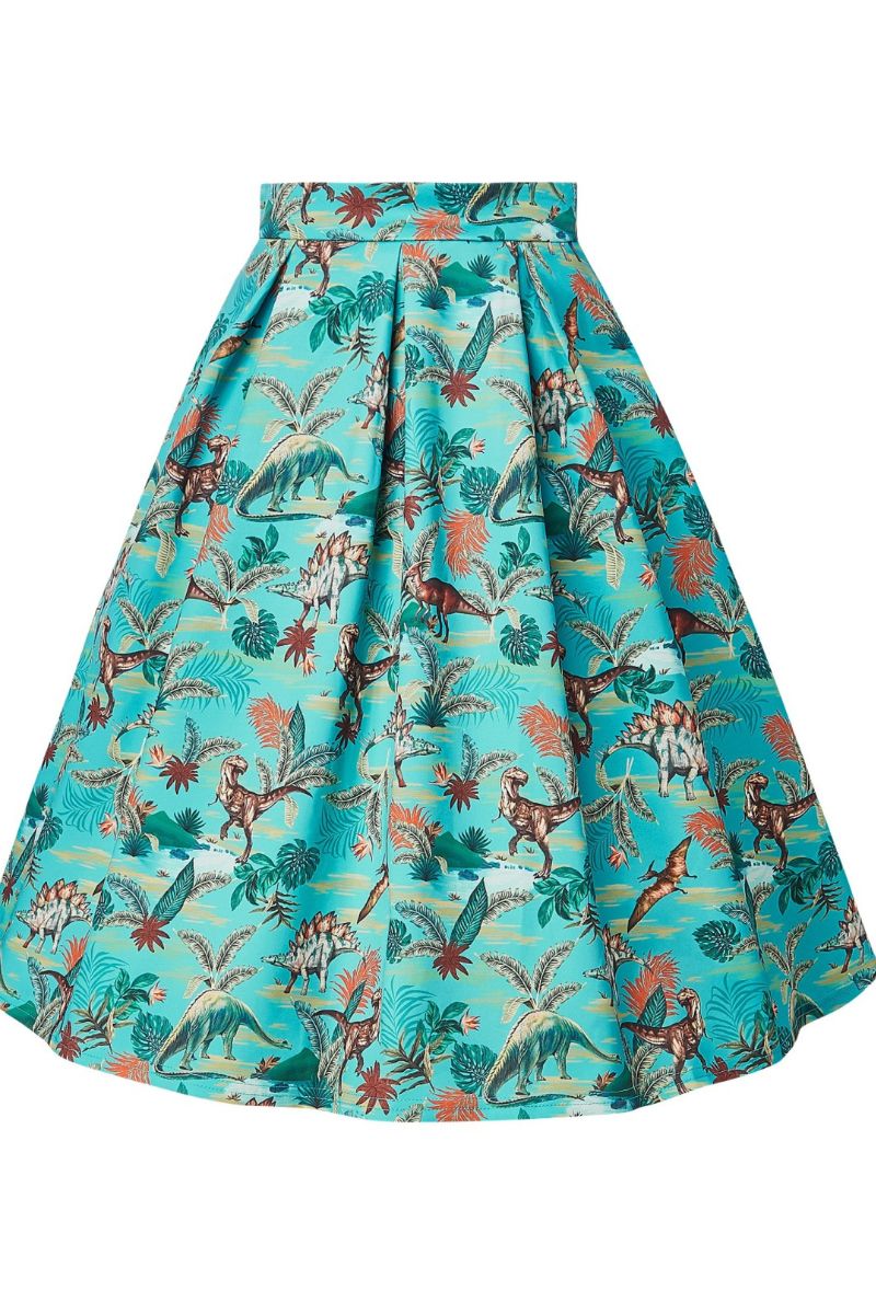 Carolyn Box Pleat Skirt: Dinosaur