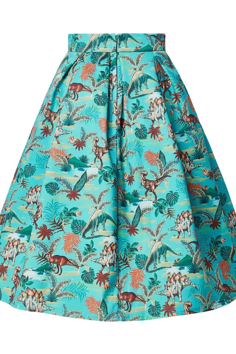 Carolyn Box Pleat Skirt: Dinosaur