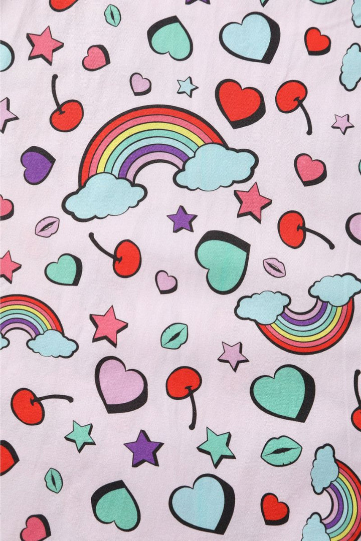 Carolyn Cotton Box Pleat Skirt: Rainbow & Hearts