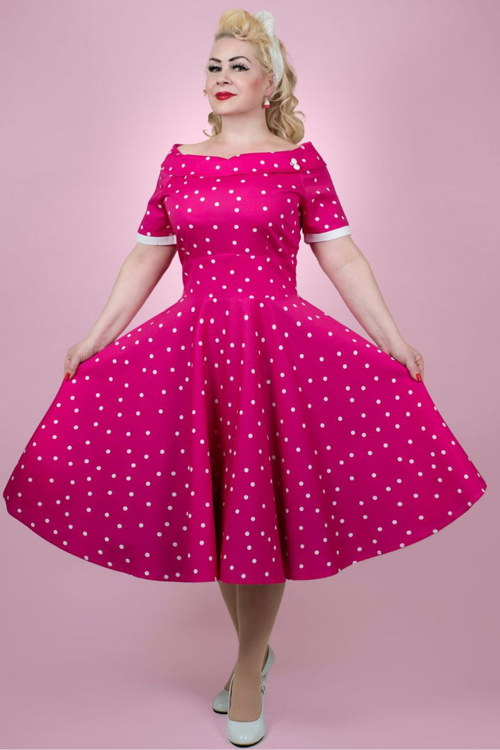 Darlene Pink Polka Dot Swing Dress