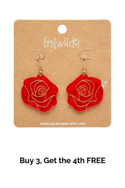 Eternal Rose Drop Earrings - Red