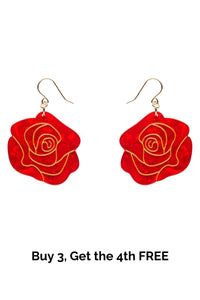 Eternal Rose Drop Earrings - Red