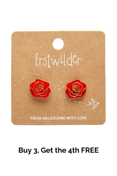 Eternal Rose Stud Earrings - Red