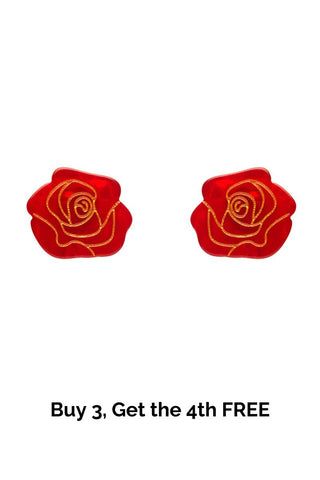 Eternal Rose Stud Earrings - Red
