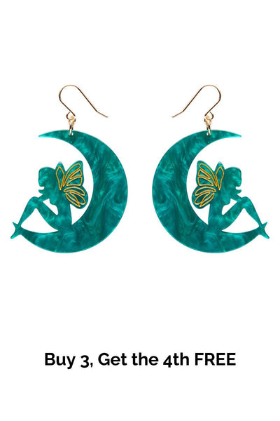 Fairy Moon Drop Earrings - Green