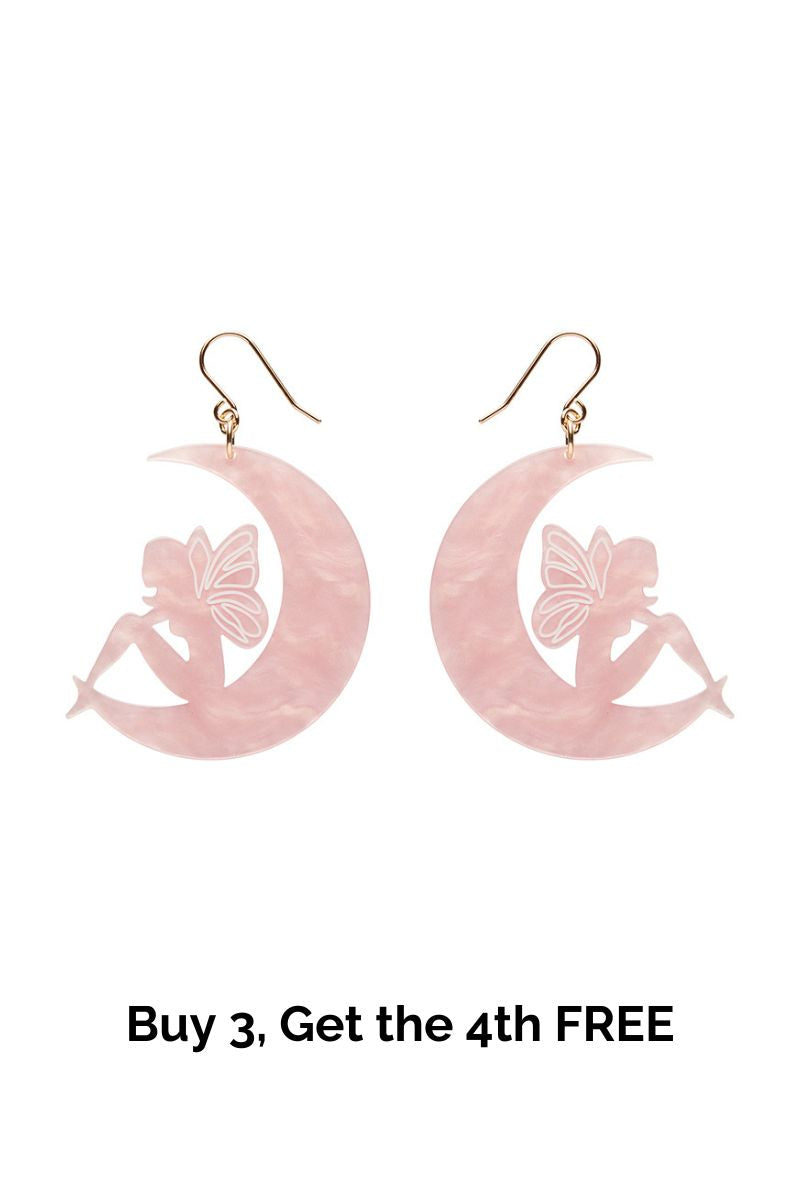 Fairy Moon Drop Earrings - Pink