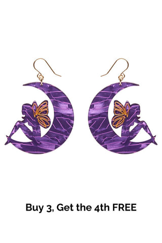 Fairy Moon Drop Earrings - Purple