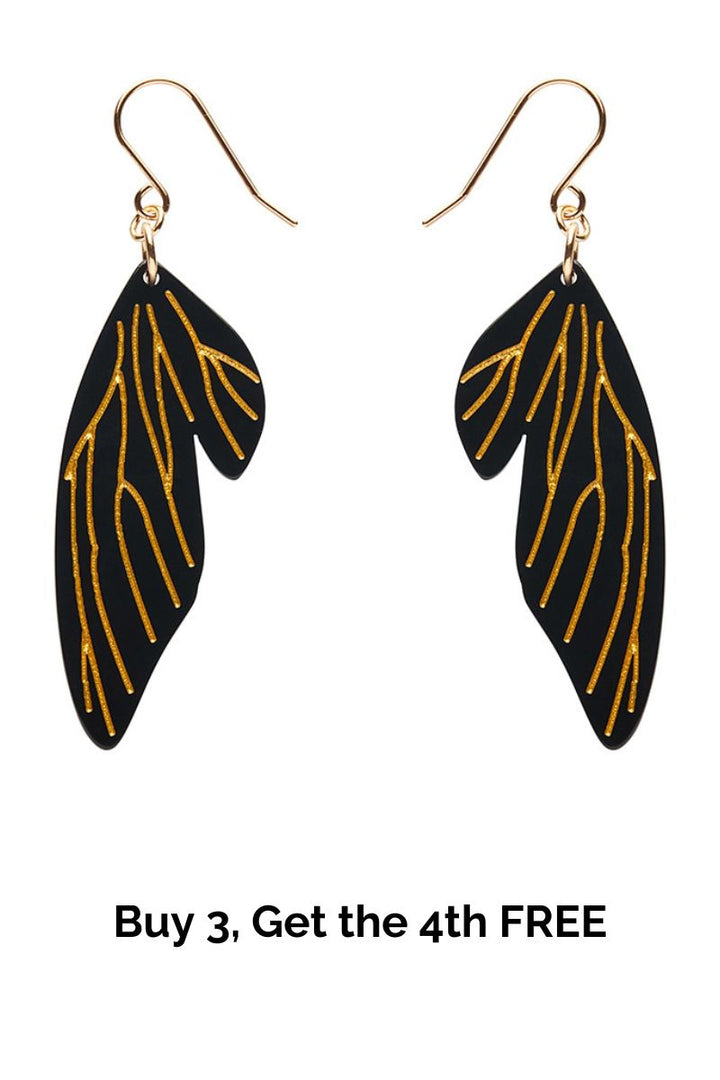 Fairy Wing Drop Essential Earrings - Black