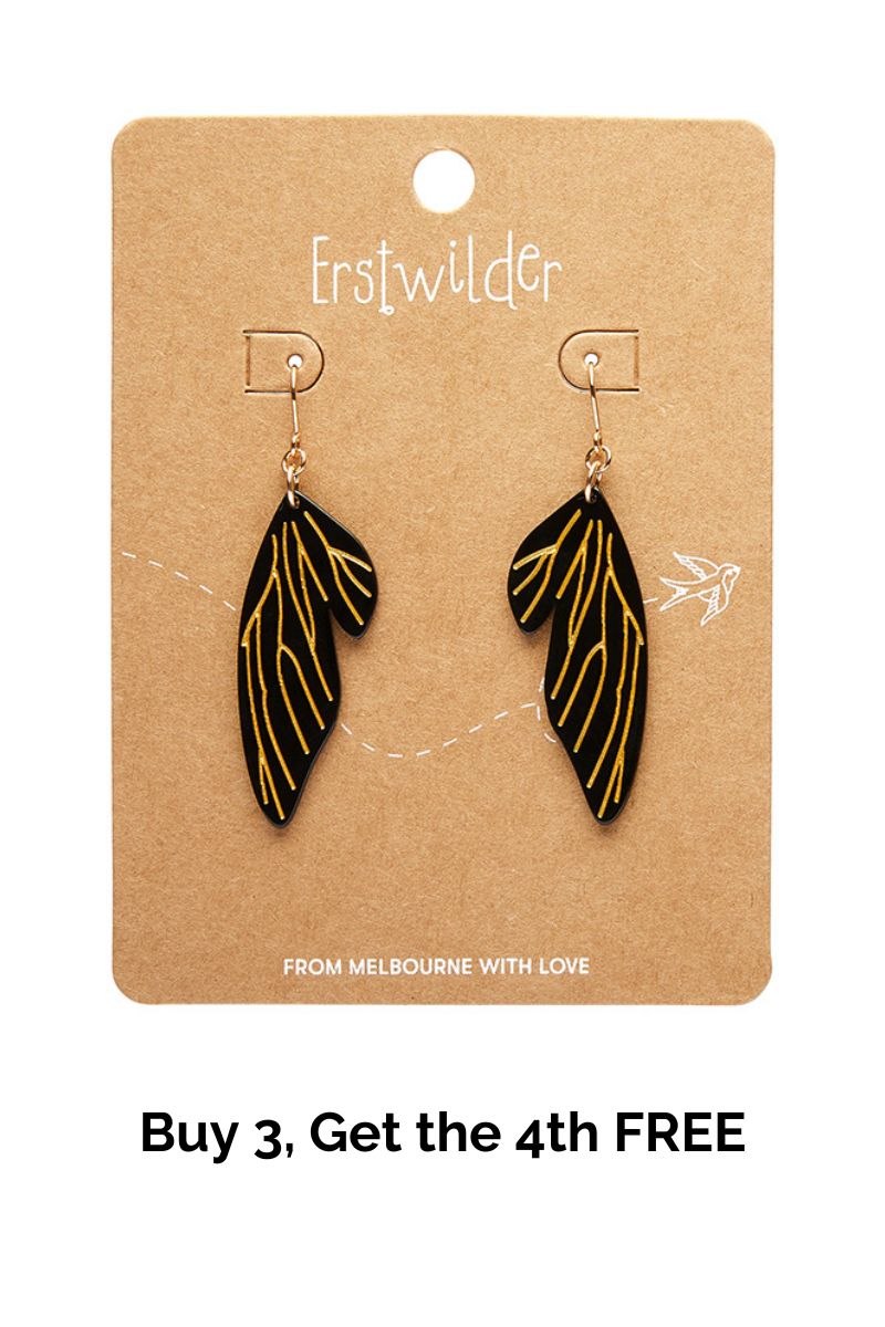 Fairy Wing Drop Essential Earrings - Black