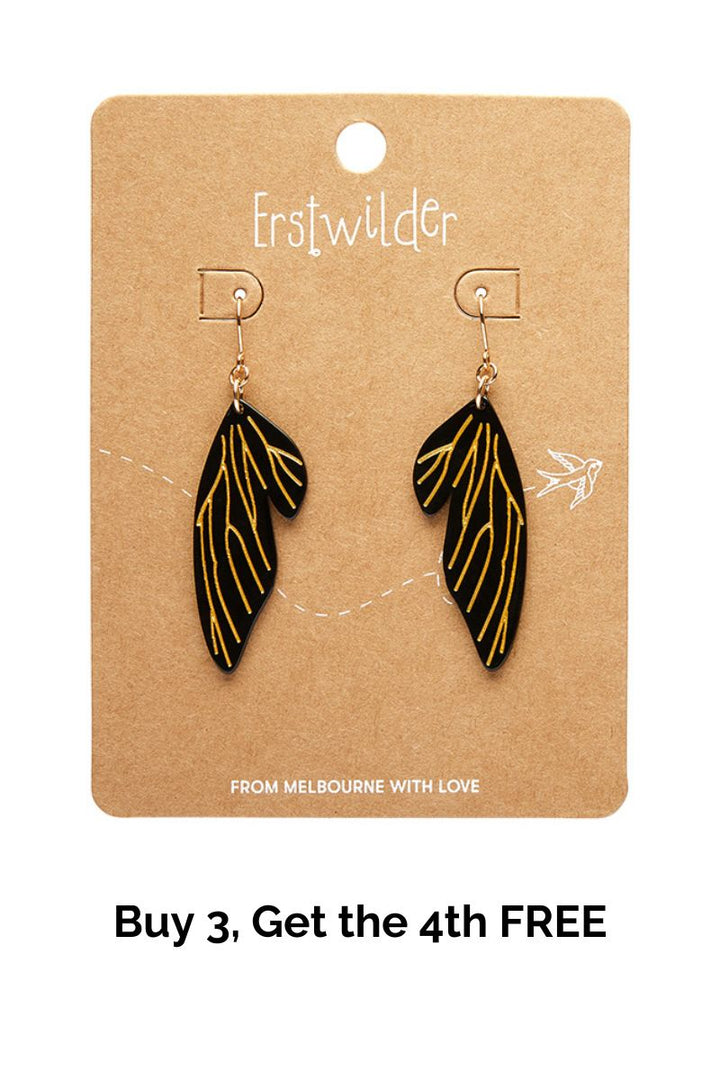 Fairy Wing Drop Essential Earrings - Black