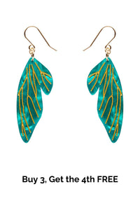 Fairy Wings Drop Earrings - Green