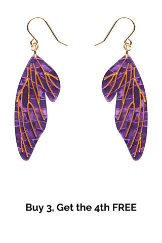 Fairy Wings Drop Earrings - Purple