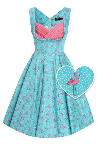 Grace 50's Style Swing Dress: Turquoise Flamingo