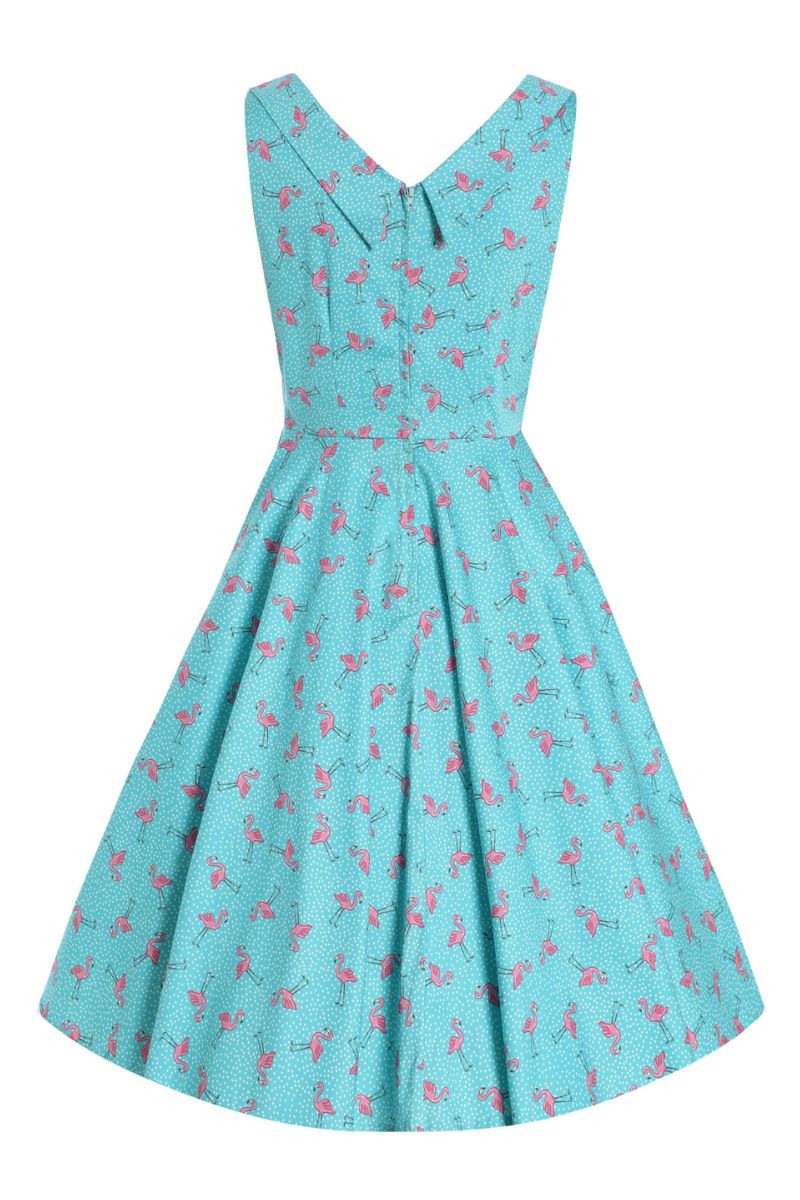 Grace 50's Style Swing Dress: Turquoise Flamingo