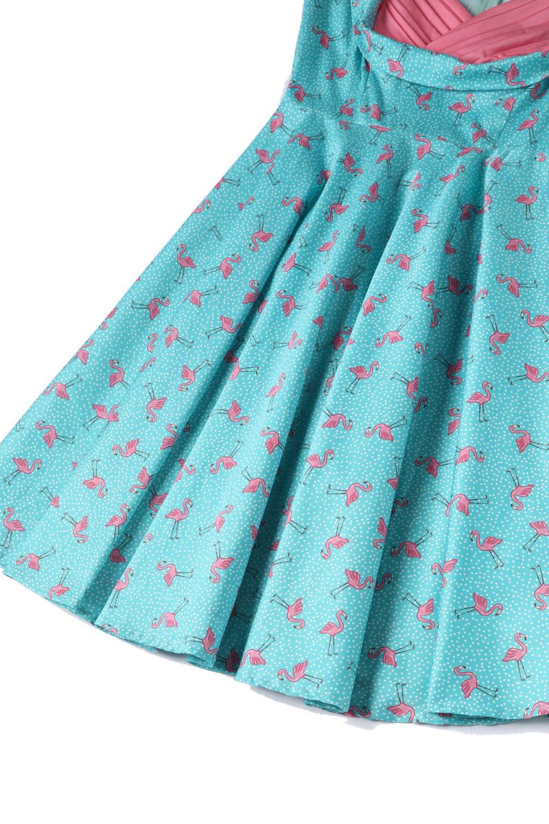 Grace 50's Style Swing Dress: Turquoise Flamingo