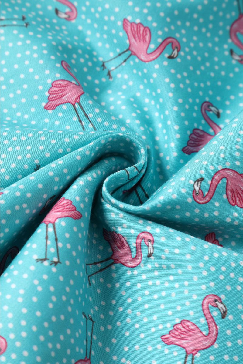 Grace 50's Style Swing Dress: Turquoise Flamingo