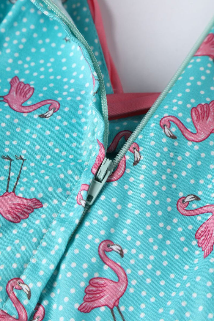 Grace 50's Style Swing Dress: Turquoise Flamingo