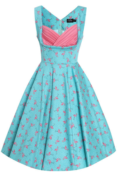 Grace 50's Style Swing Dress: Turquoise Flamingo