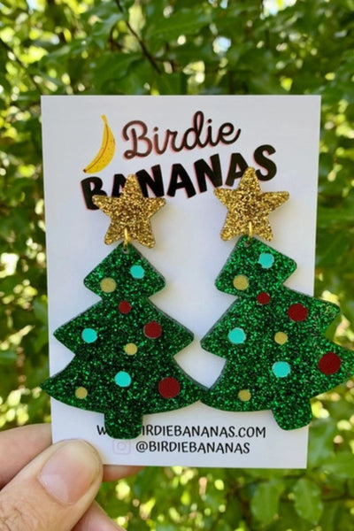 Green Glitter Christmas Tree Earrings