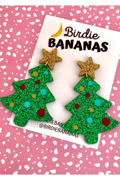 Green Glitter Christmas Tree Earrings