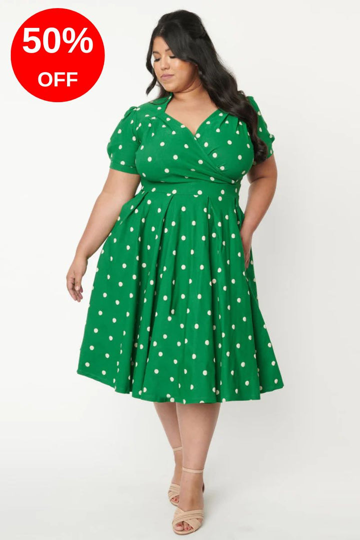 Green Polka Dot Lucille Swing Dress