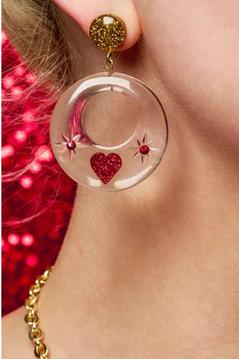 Valentine's Drop Hoop Earrings: Clear