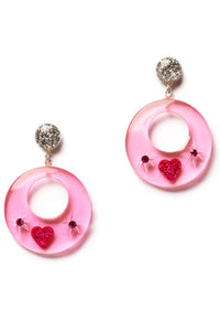 Valentine's Drop Hoop Earrings: Pink