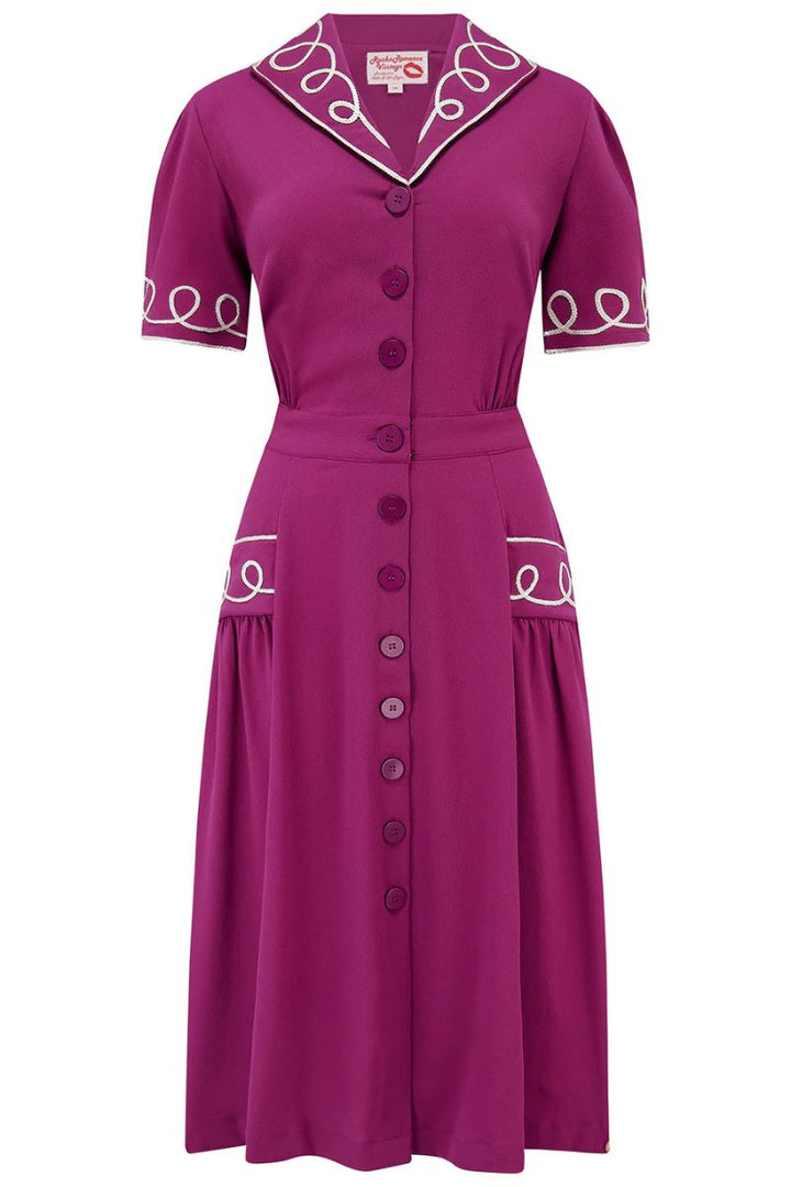 Loopy-Lou Dress: Plum with white RicRac