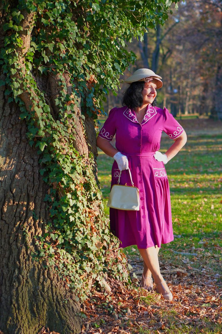 Loopy-Lou Dress: Plum with white RicRac