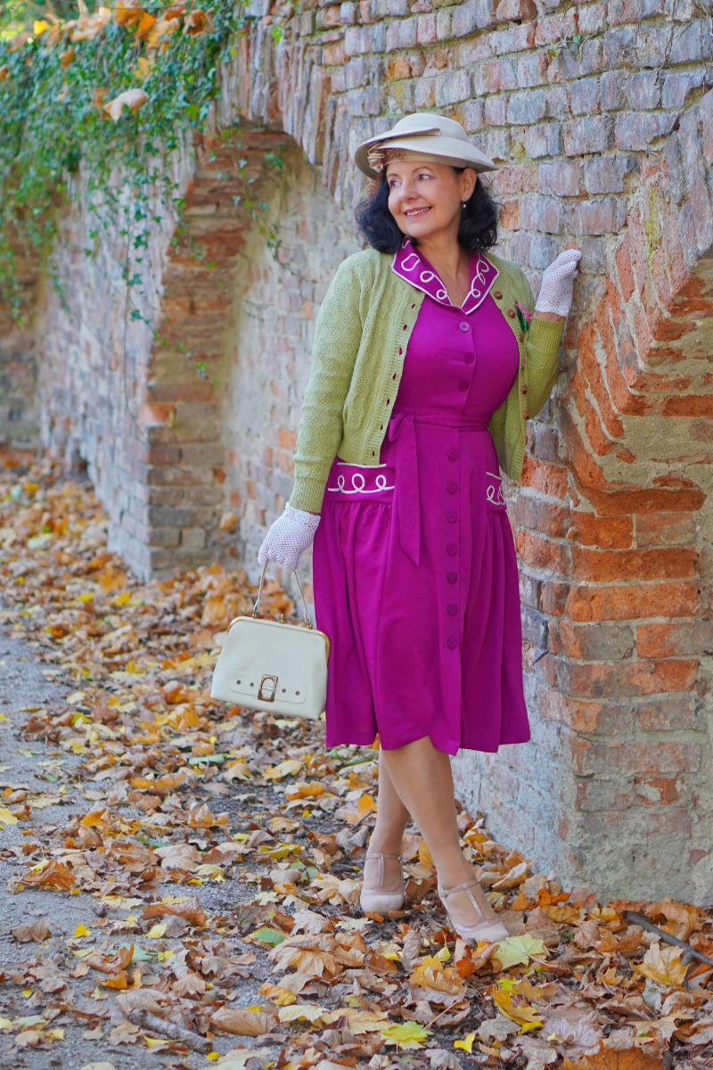 Loopy-Lou Dress: Plum with white RicRac