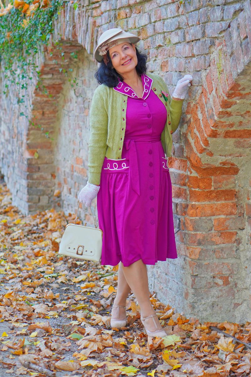 Loopy-Lou Dress: Plum with white RicRac