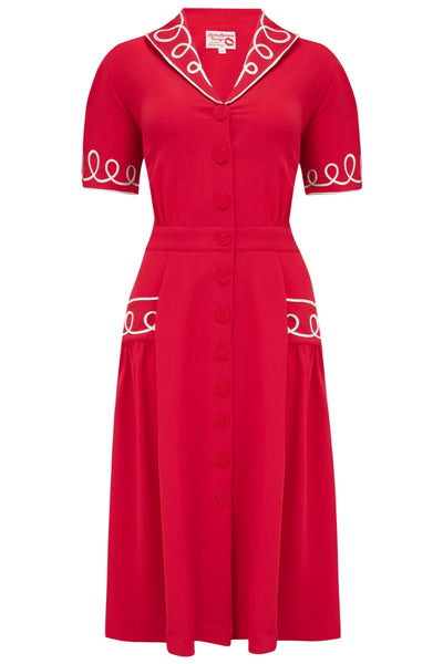 Loopy-Lou Dress : Red with white RicRac