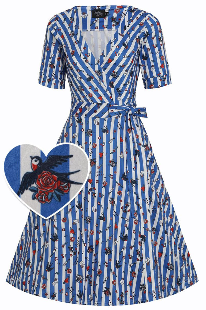 Matilda Knit Wrap Dress:  Old School Tattoo Blue Striped