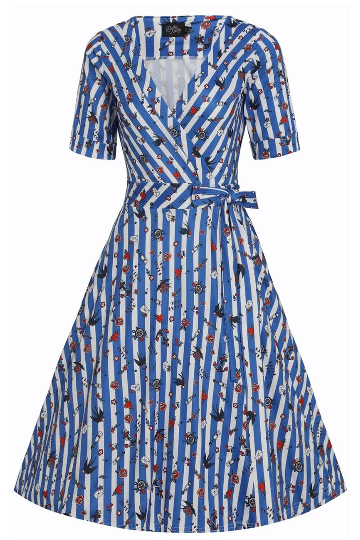 Matilda Knit Wrap Dress:  Old School Tattoo Blue Striped